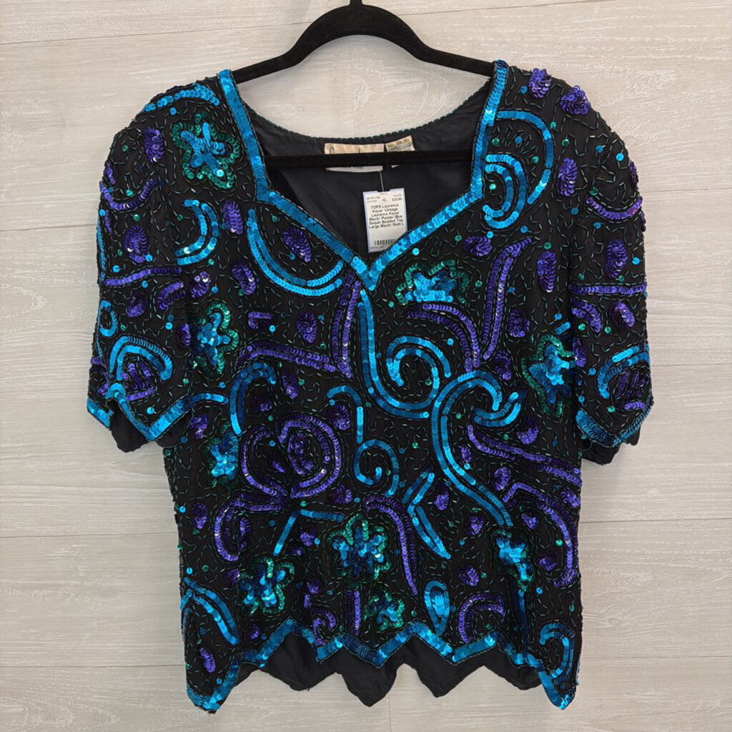 Vintage Laurence Kazar Black/ Purple/ Blue Sequin Beaded Top Large
