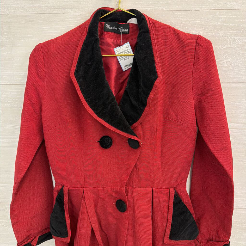 Vintage Candice Gwinn Red/ Black Long Sleeve Coat Dress 6
