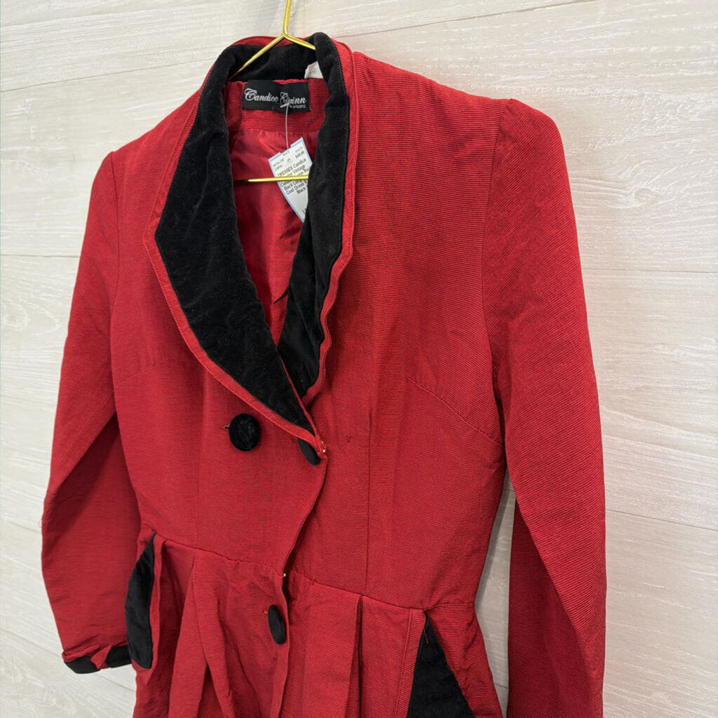 Vintage Candice Gwinn Red/ Black Long Sleeve Coat Dress 6