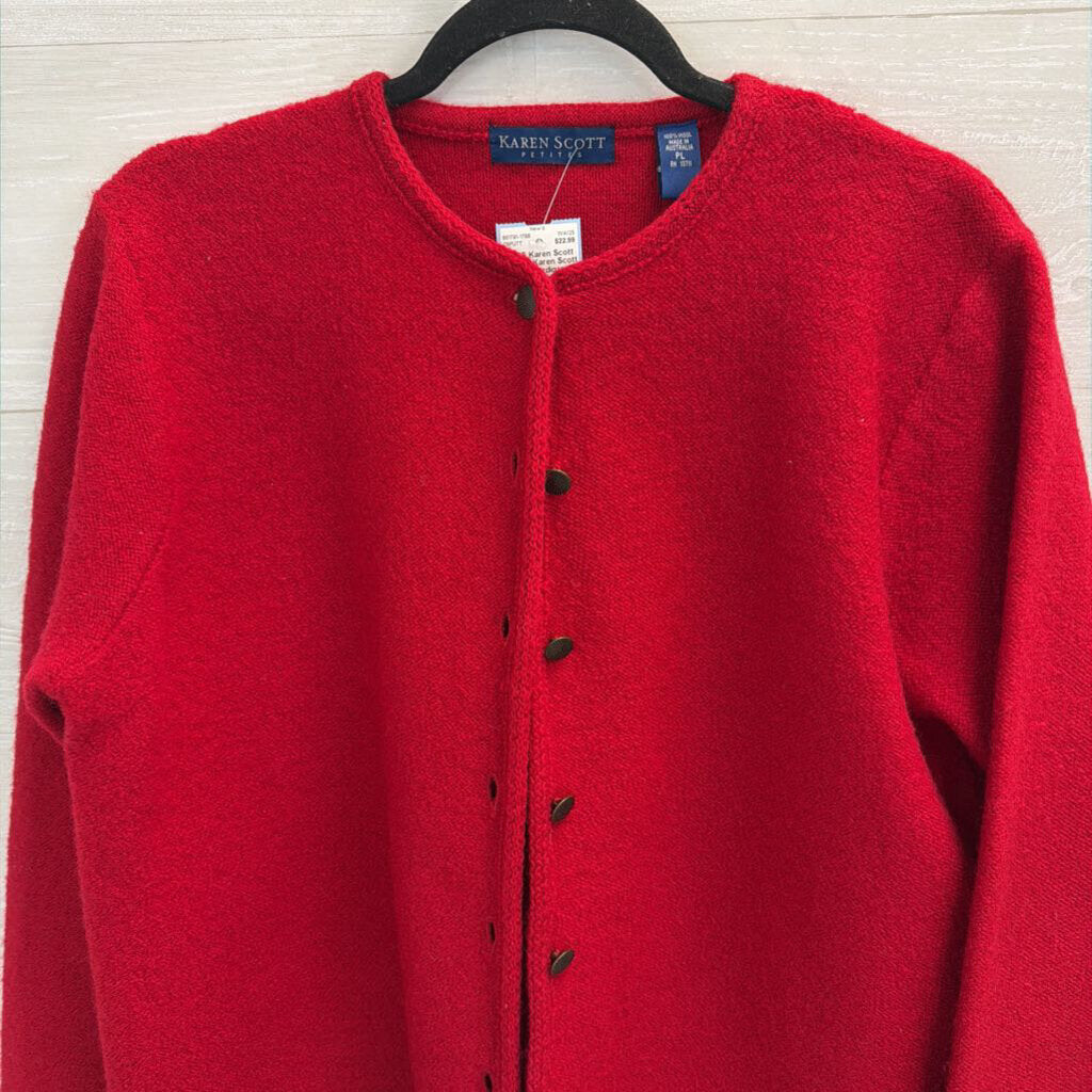 Vintage Karen Scott Red Cardigan Sweater Large Petite