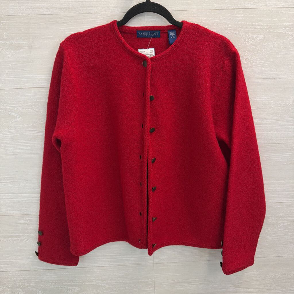 Vintage Karen Scott Red Cardigan Sweater Large Petite