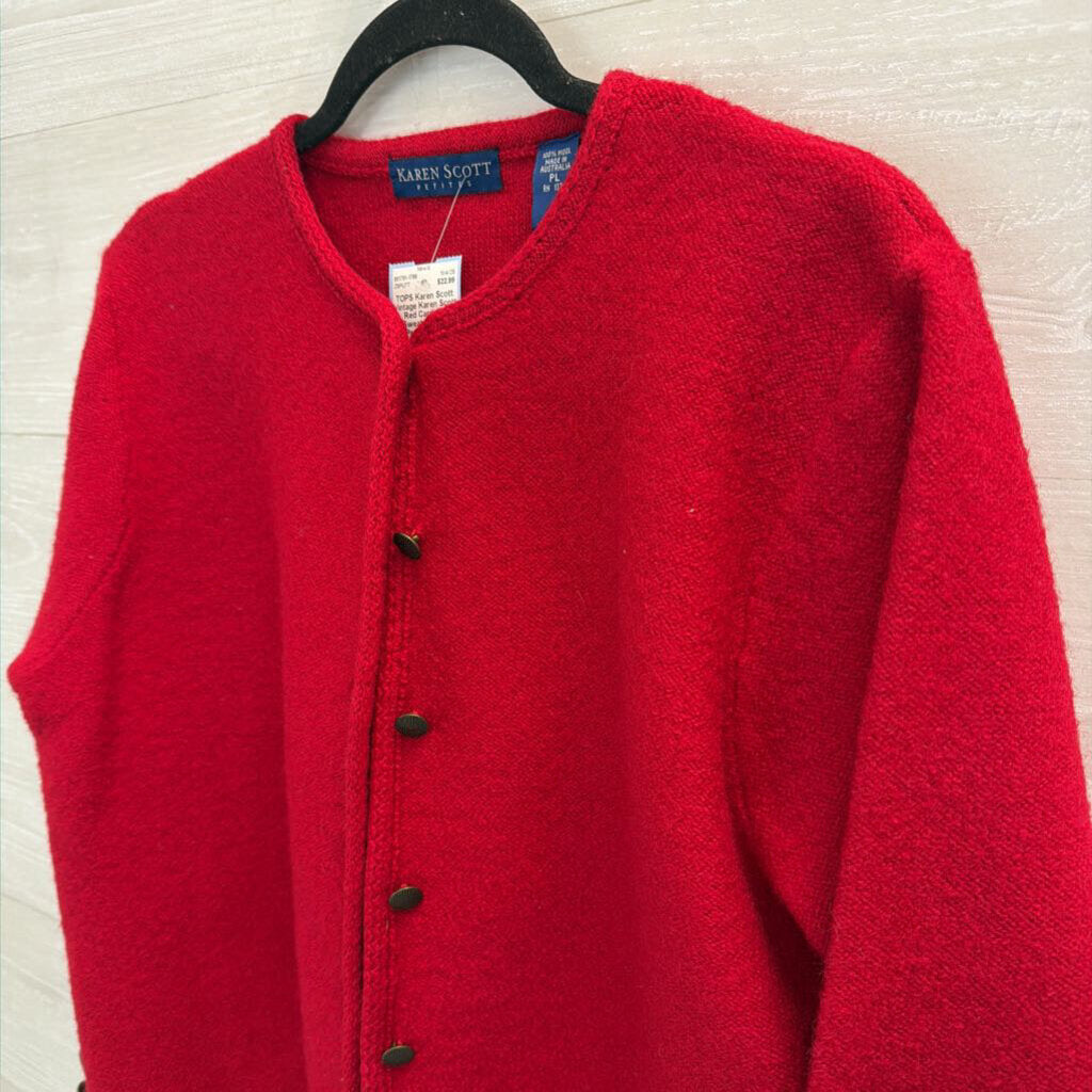 Vintage Karen Scott Red Cardigan Sweater Large Petite