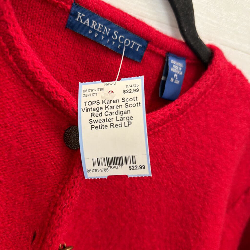 Vintage Karen Scott Red Cardigan Sweater Large Petite