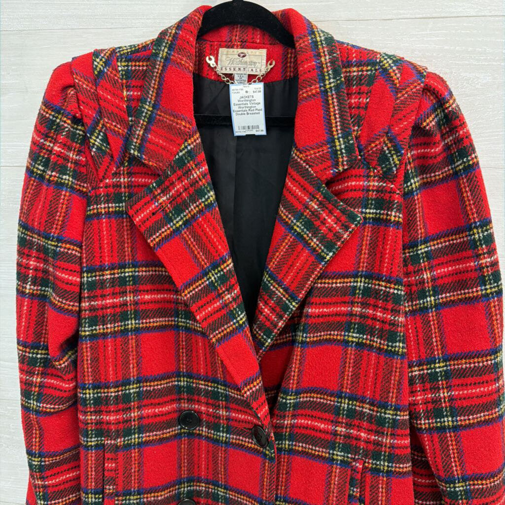 Vintage Worthington Essentials Red Plaid Double Breasted Jacket 14