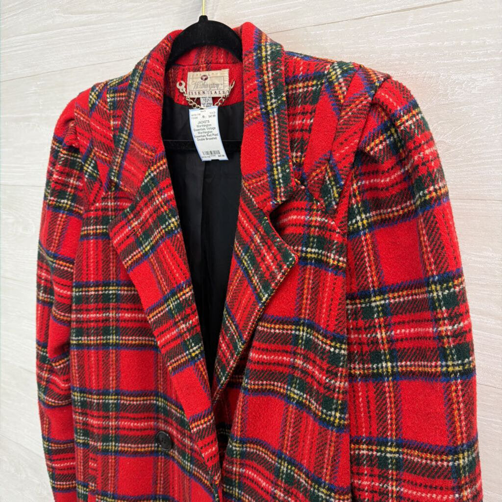 Vintage Worthington Essentials Red Plaid Double Breasted Jacket 14