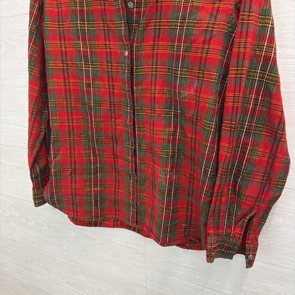 Vintage Victoria Jones Red/ Green Plaid Long Sleeve Button Down Top Medium Petite