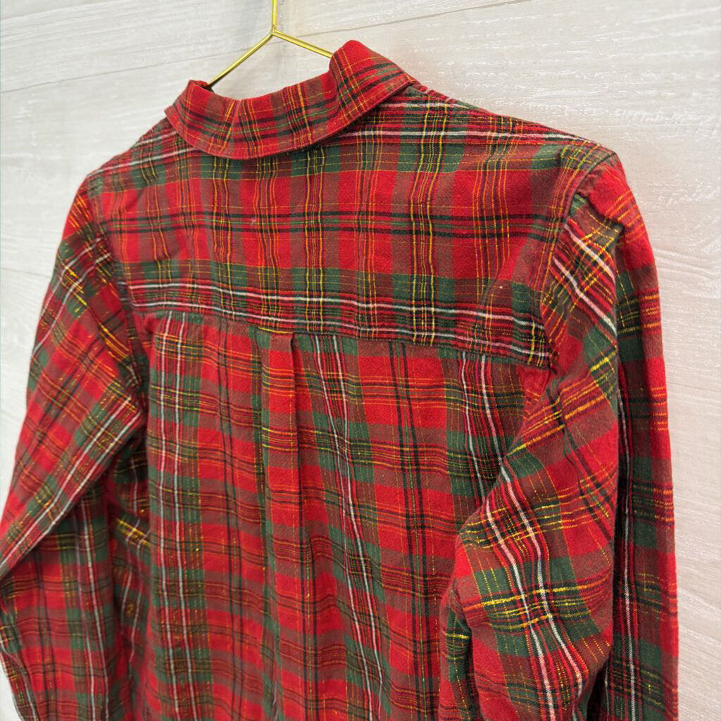 Vintage Victoria Jones Red/ Green Plaid Long Sleeve Button Down Top Medium Petite