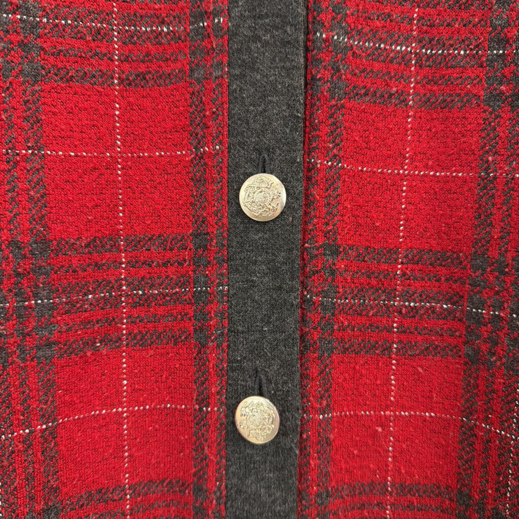 Vintage CD Petites Red/ Grey Palid Button Down Sweater Top Medium