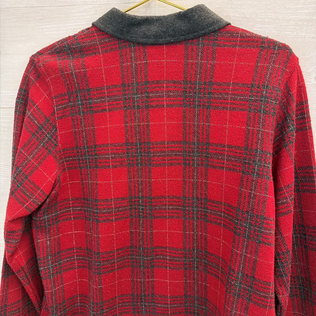 Vintage CD Petites Red/ Grey Palid Button Down Sweater Top Medium