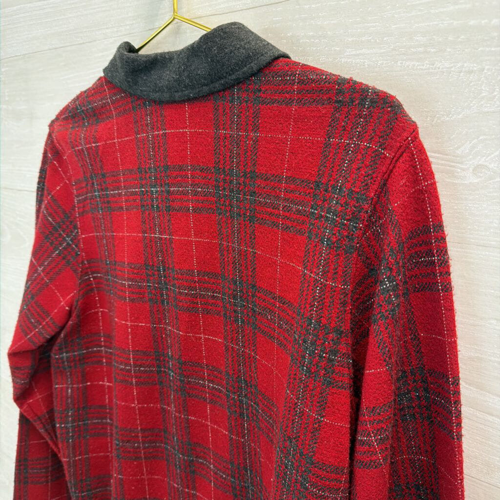 Vintage CD Petites Red/ Grey Palid Button Down Sweater Top Medium
