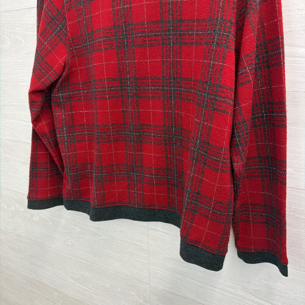 Vintage CD Petites Red/ Grey Palid Button Down Sweater Top Medium