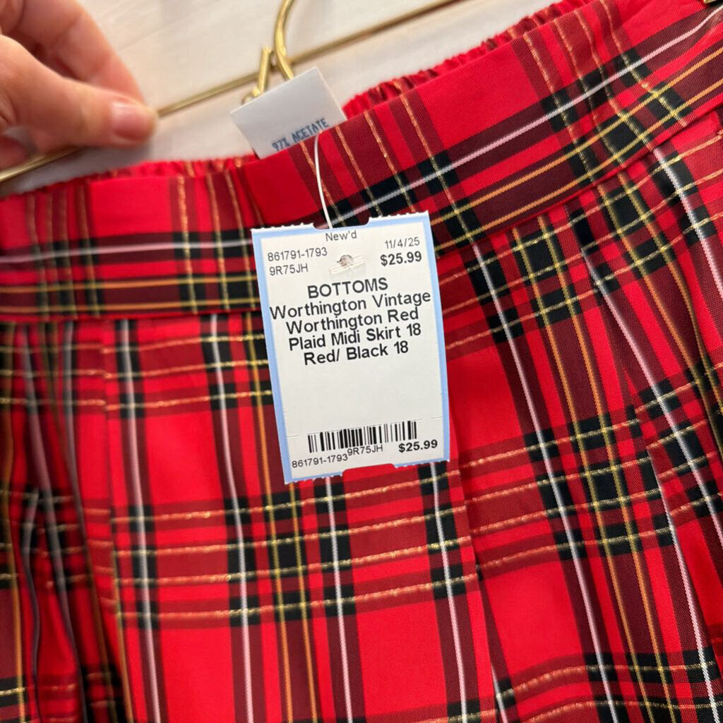 Vintage Worthington Red Plaid Midi Skirt 18