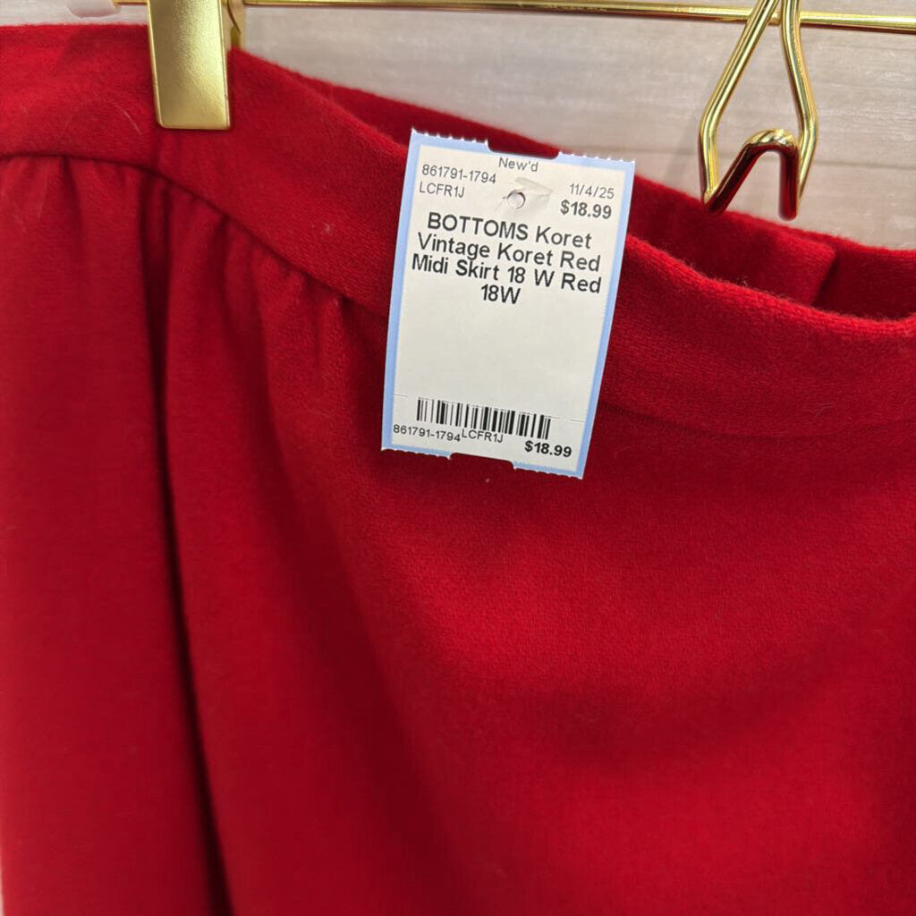 Vintage Koret Red Midi Skirt 18 W