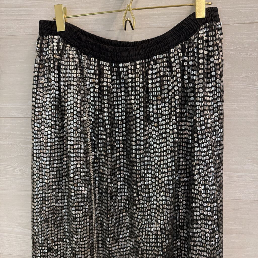 Black/ Silver Sequin Midi Skirt Extra Large