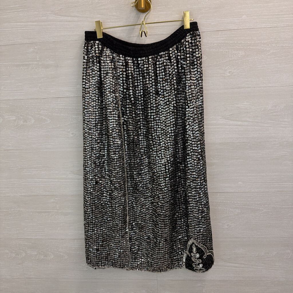 Black/ Silver Sequin Midi Skirt Extra Large