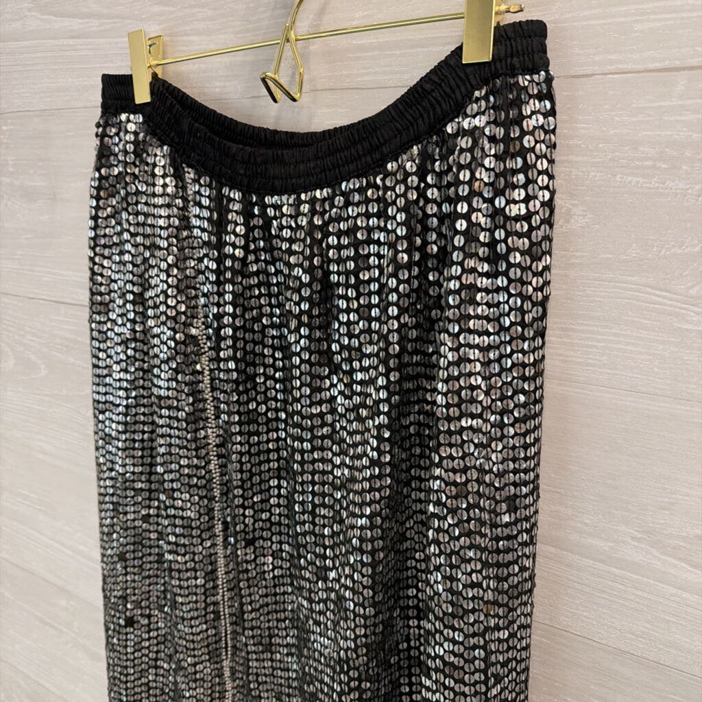 Black/ Silver Sequin Midi Skirt Extra Large