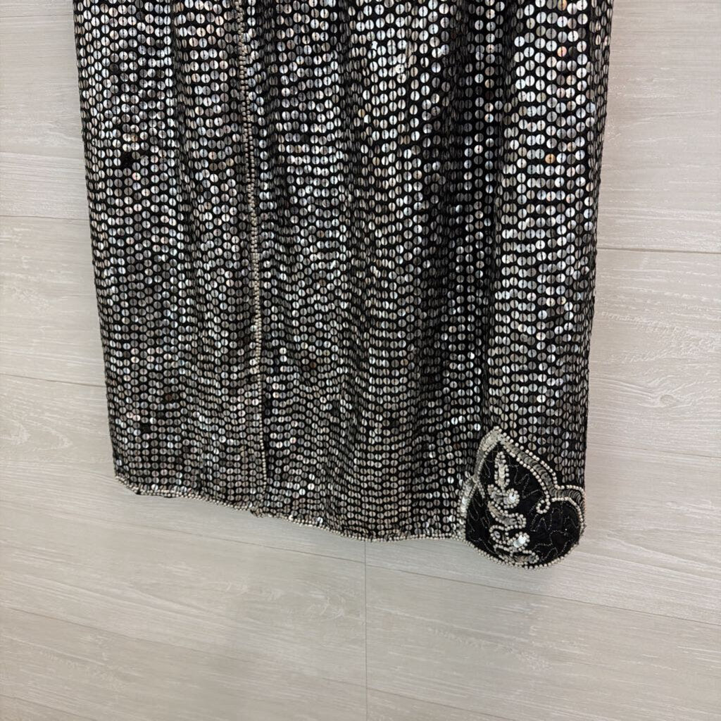Black/ Silver Sequin Midi Skirt Extra Large