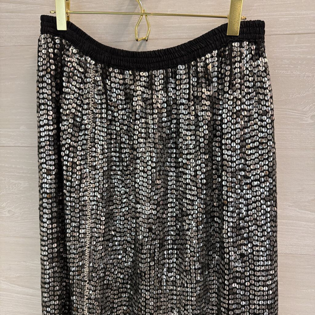 Black/ Silver Sequin Midi Skirt Extra Large