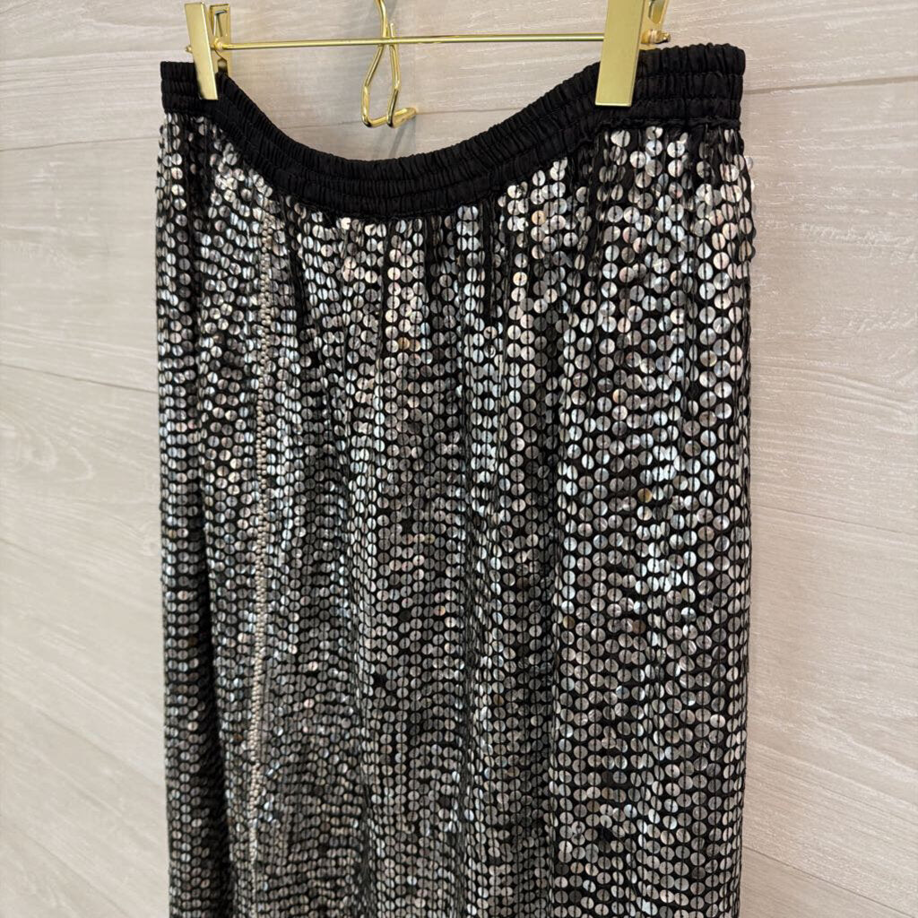 Black/ Silver Sequin Midi Skirt Extra Large