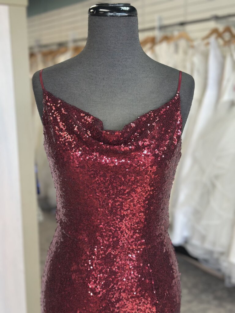 B Smart Red Sequin Long Formal Dress 7/8