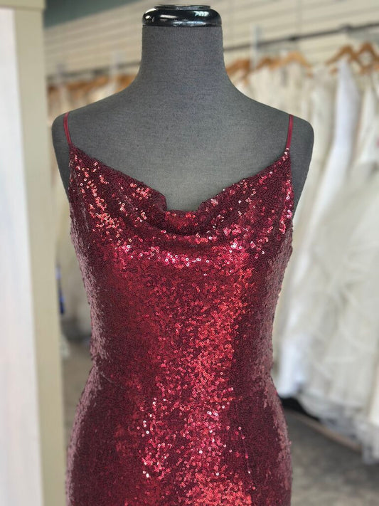 B Smart Red Sequin Long Formal Dress 7/8