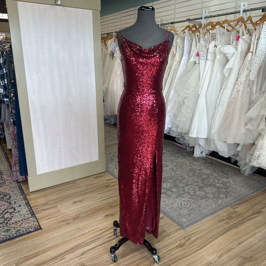 B Smart Red Sequin Long Formal Dress 7/8