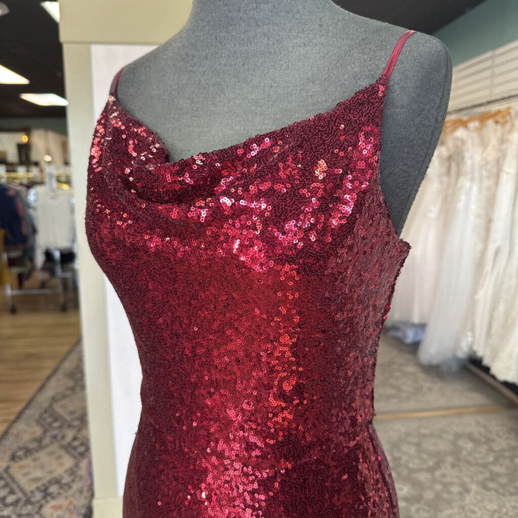 B Smart Red Sequin Long Formal Dress 7/8