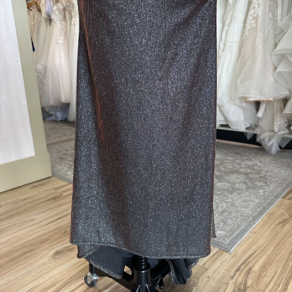 Clarisse Black/ Multi Iridescent Shimmer Lace Up Detail Long Formal Dress 2