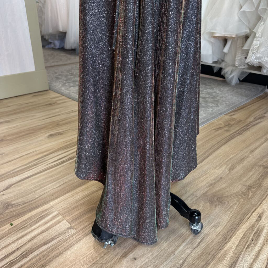 Clarisse Black/ Multi Iridescent Shimmer Lace Up Detail Long Formal Dress 2