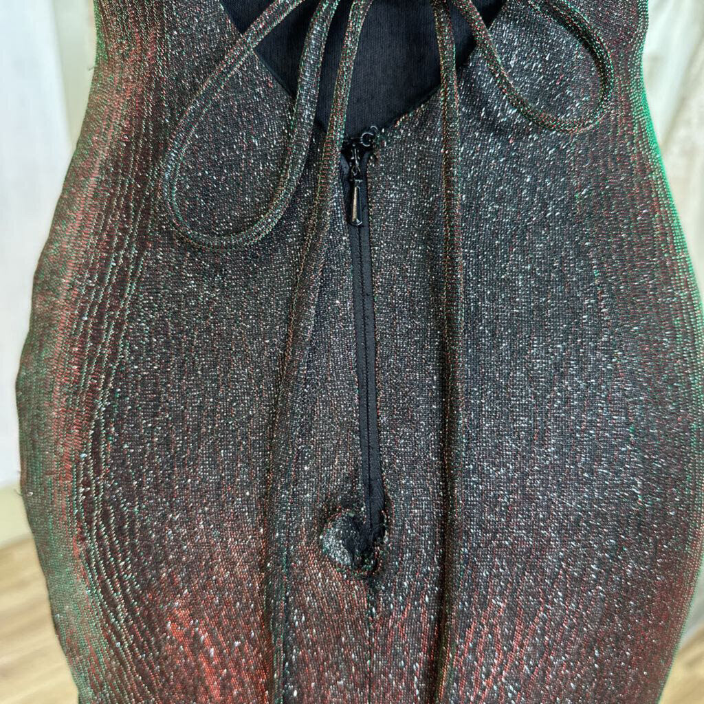 Clarisse Black/ Multi Iridescent Shimmer Lace Up Detail Long Formal Dress 2