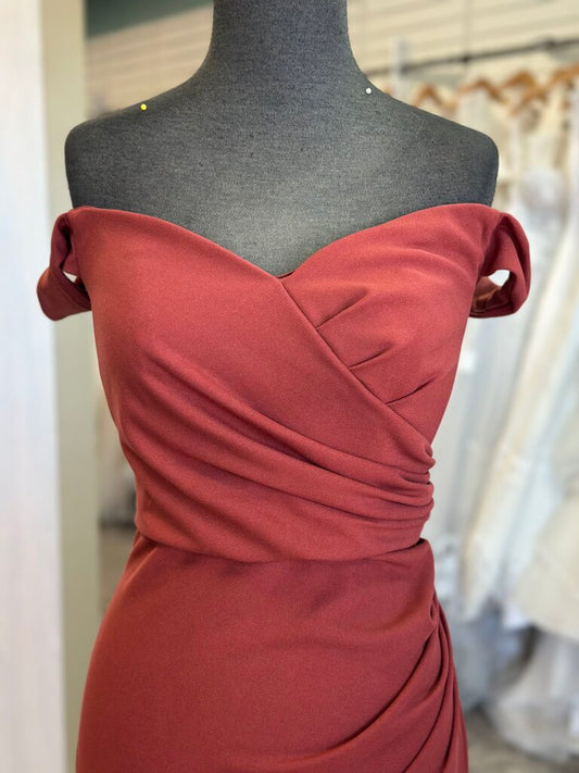 DB Studio Burnt Orange Off Shoulder Long Formal Dress 10