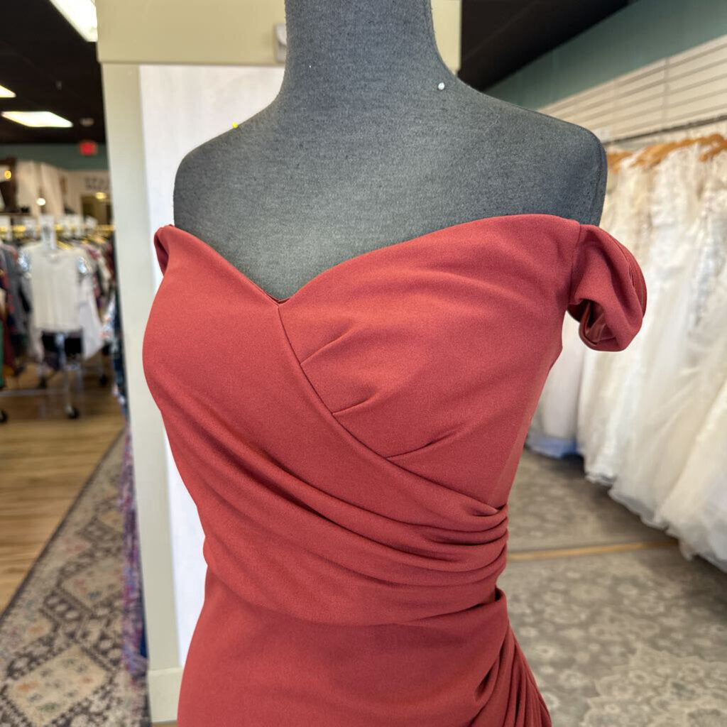 DB Studio Burnt Orange Off Shoulder Long Formal Dress 10