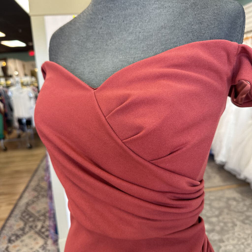 DB Studio Burnt Orange Off Shoulder Long Formal Dress 10