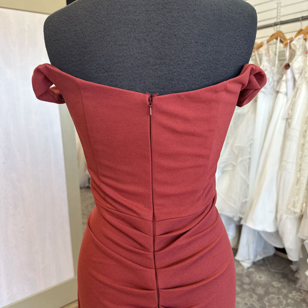 DB Studio Burnt Orange Off Shoulder Long Formal Dress 10