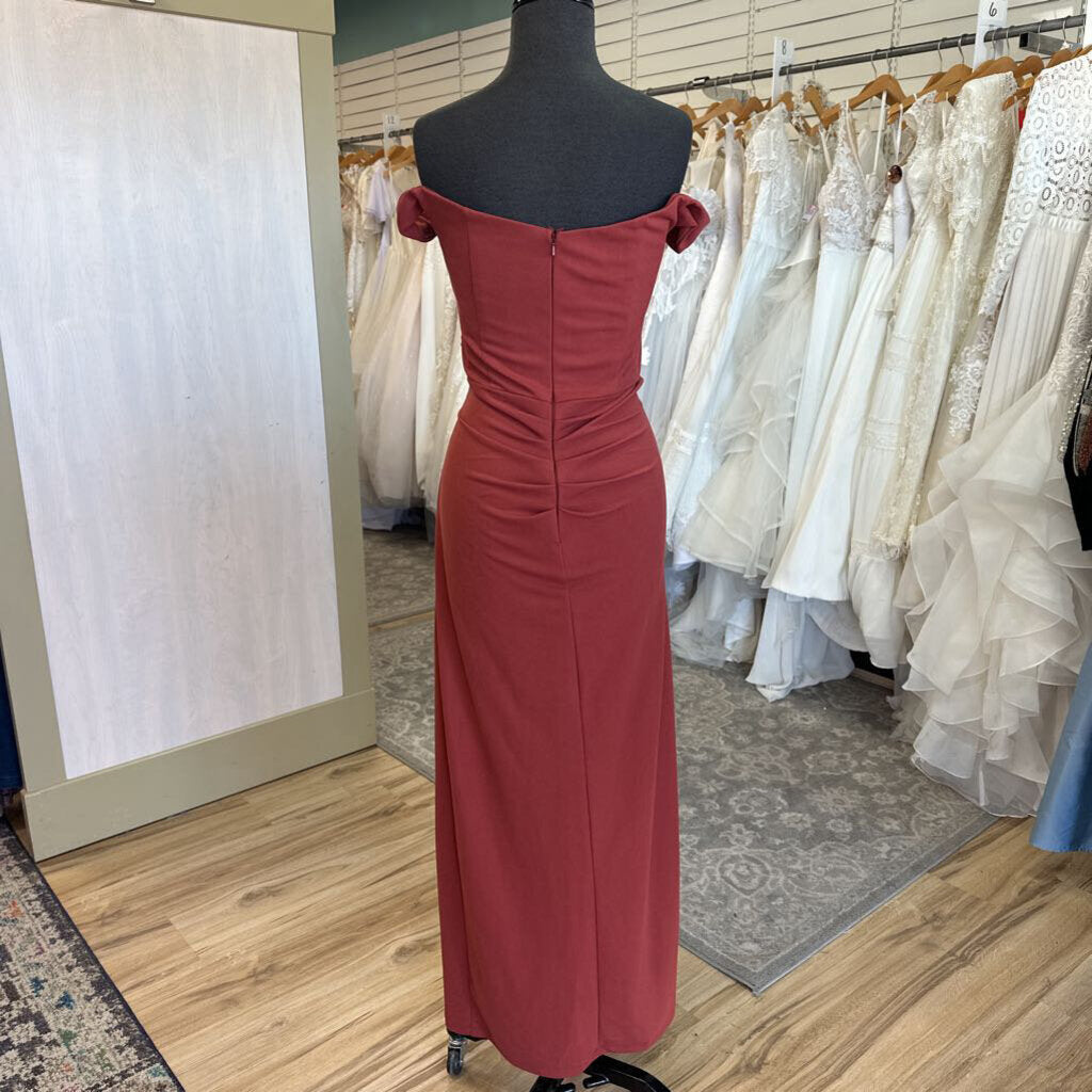 DB Studio Burnt Orange Off Shoulder Long Formal Dress 10