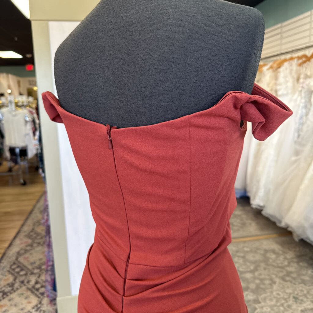 DB Studio Burnt Orange Off Shoulder Long Formal Dress 10