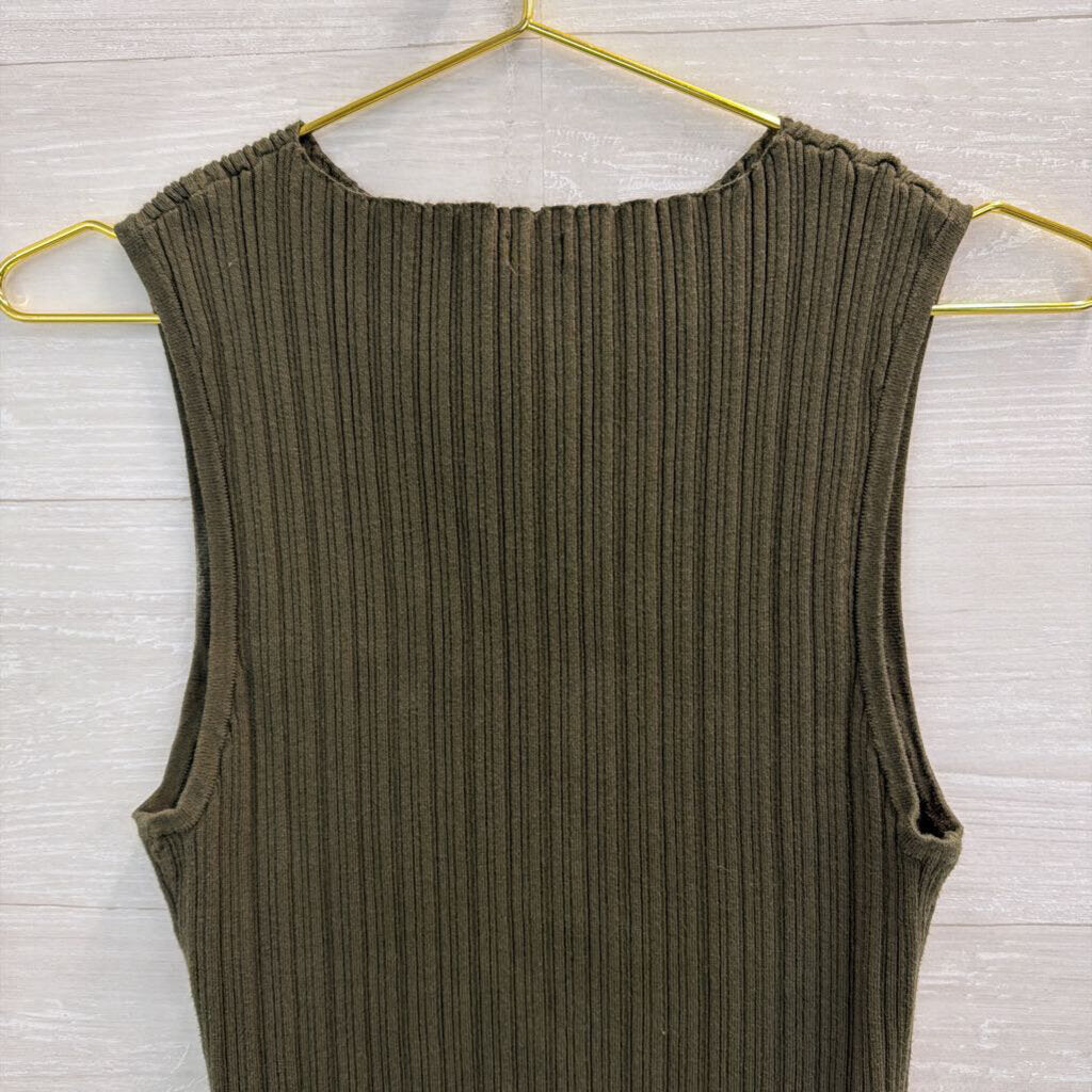 Quince Green Ribbed Sleeveless Top Extra Large