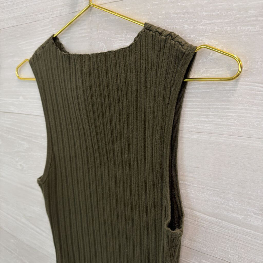 Quince Green Ribbed Sleeveless Top Extra Large