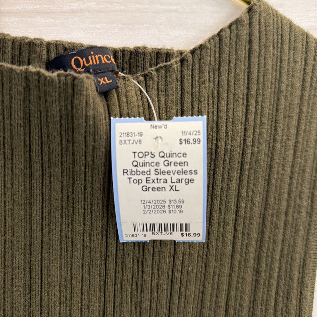 Quince Green Ribbed Sleeveless Top Extra Large