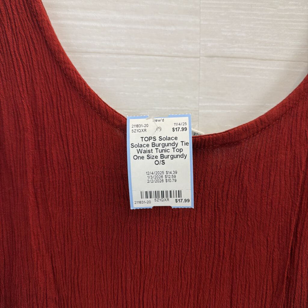 Solace Burgundy Tie Waist Tunic Top One Size