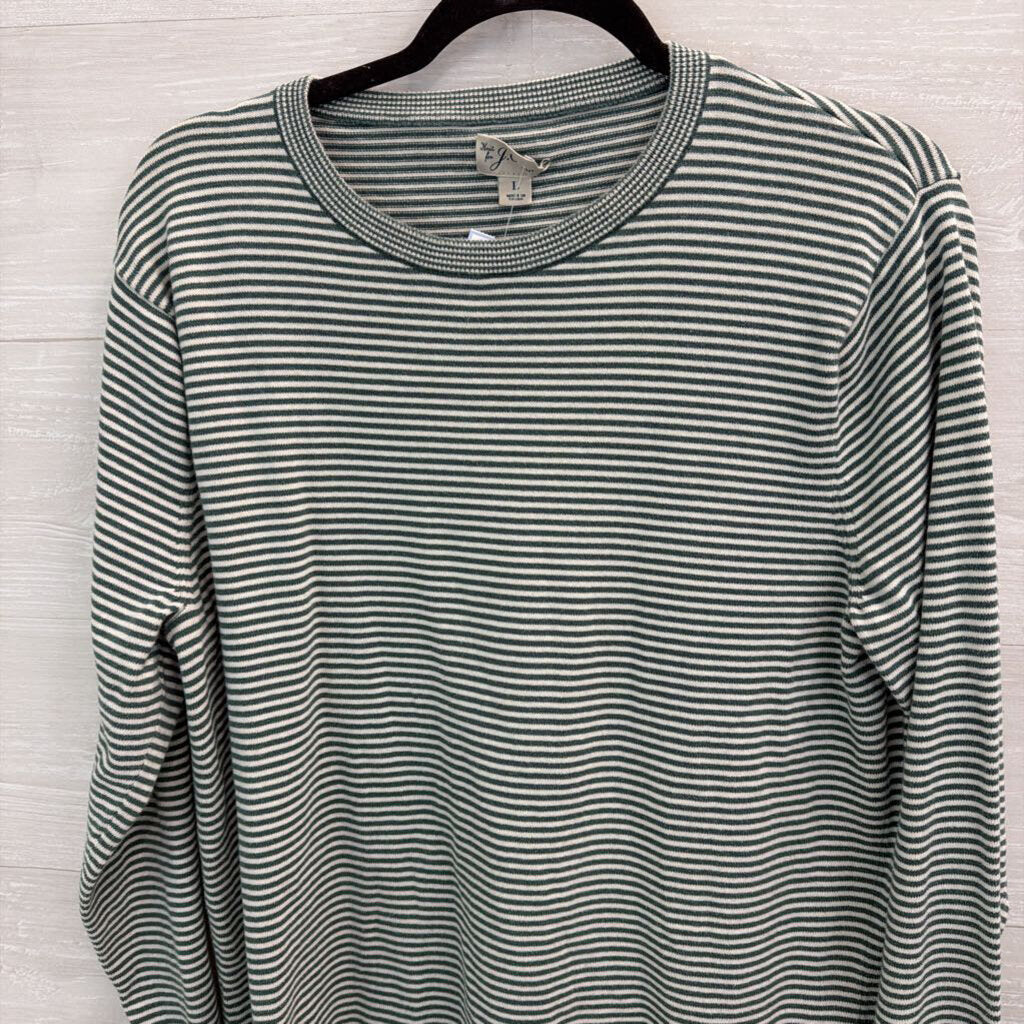 J Crew White/ Green Striped Long Sleeve Top Large