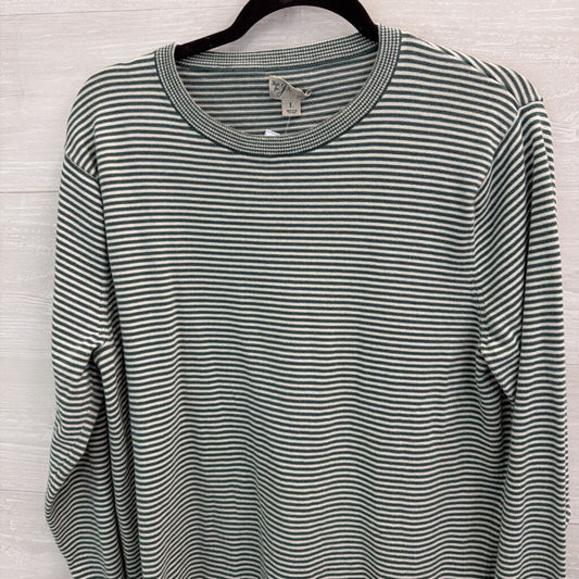J Crew White/ Green Striped Long Sleeve Top Large