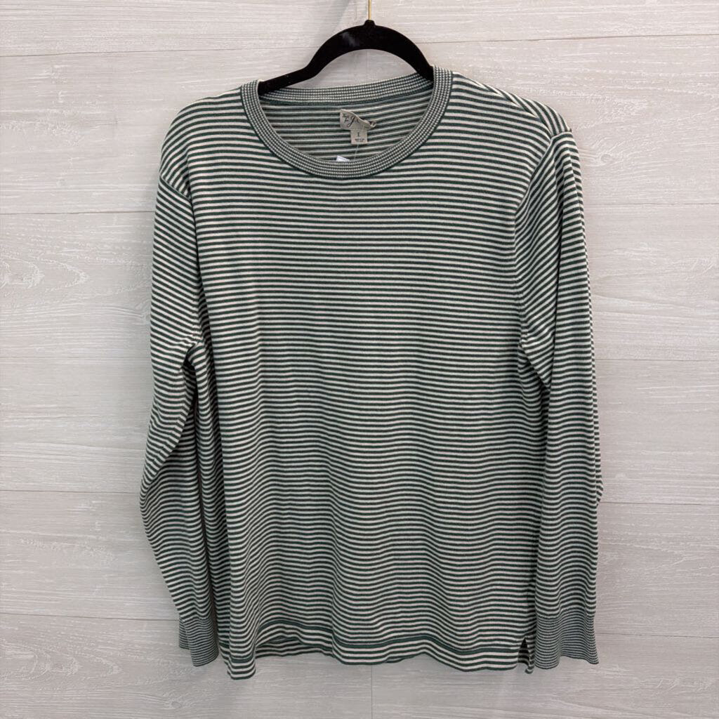 J Crew White/ Green Striped Long Sleeve Top Large