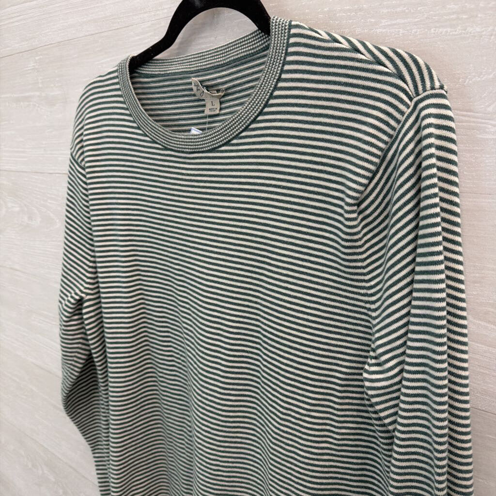 J Crew White/ Green Striped Long Sleeve Top Large