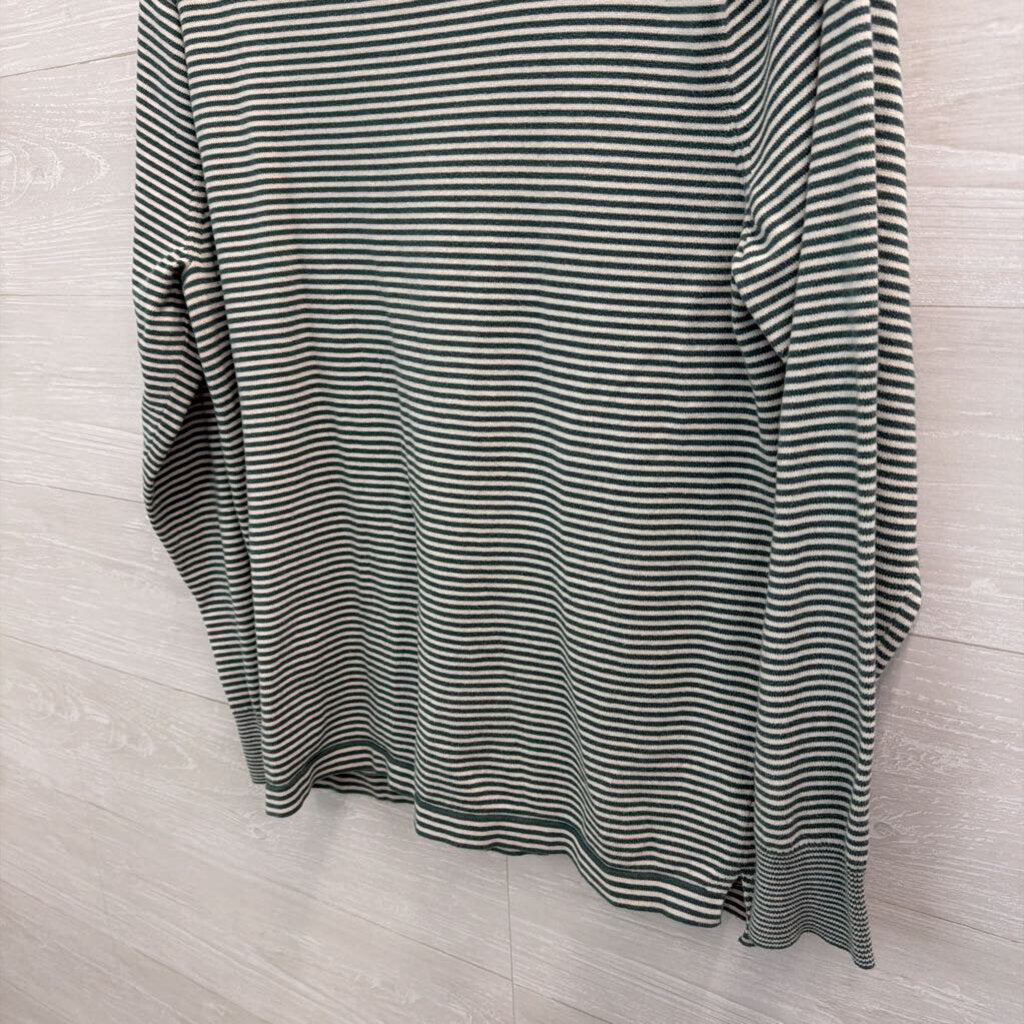 J Crew White/ Green Striped Long Sleeve Top Large