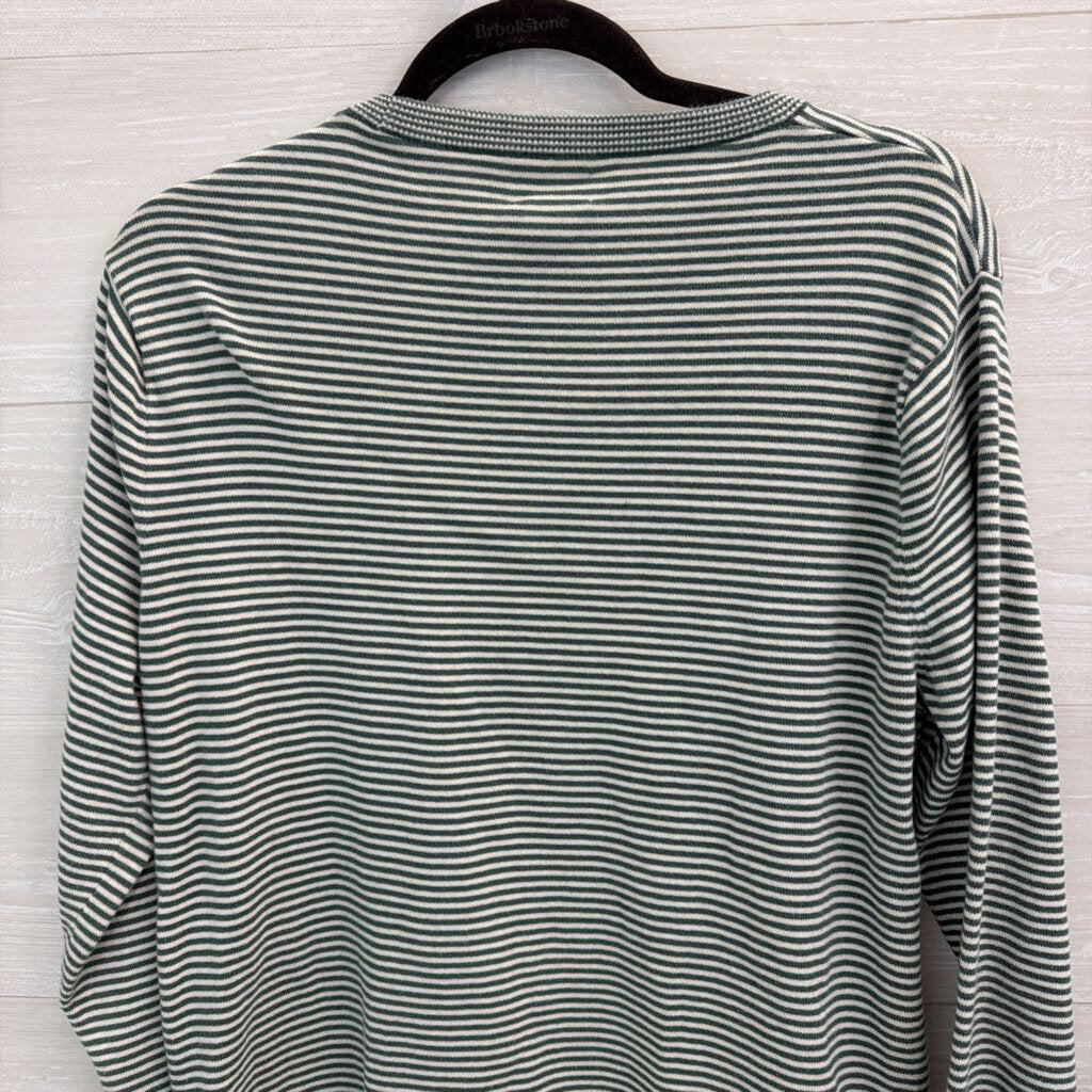 J Crew White/ Green Striped Long Sleeve Top Large