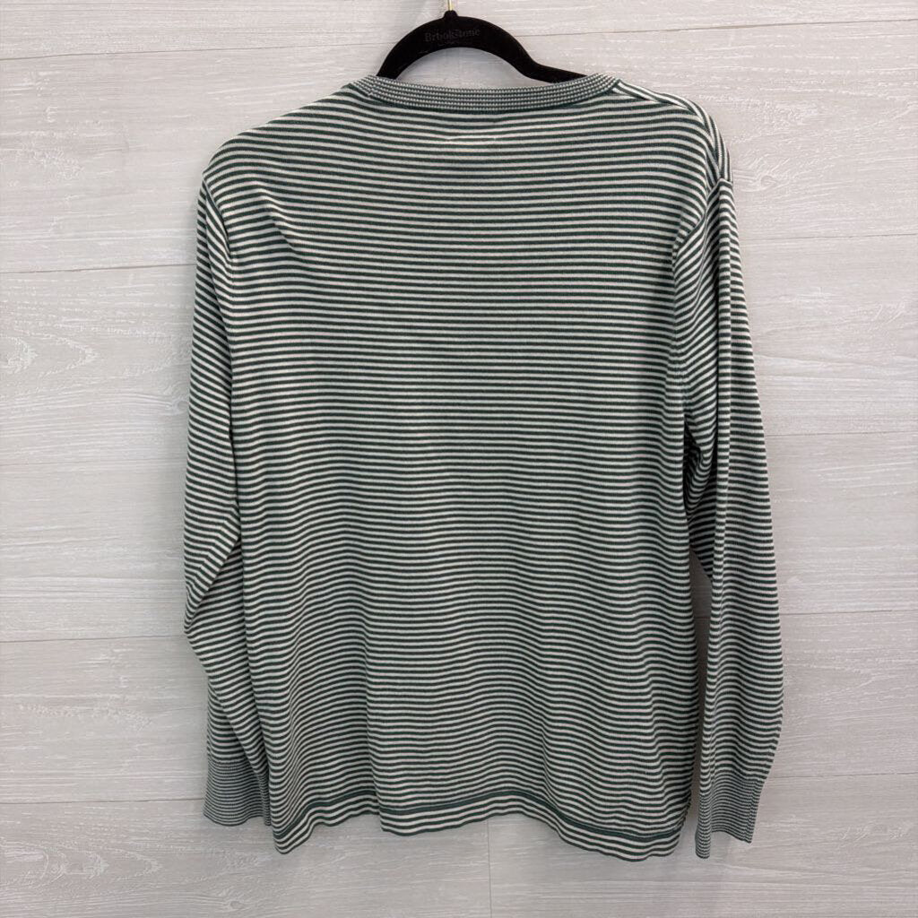 J Crew White/ Green Striped Long Sleeve Top Large