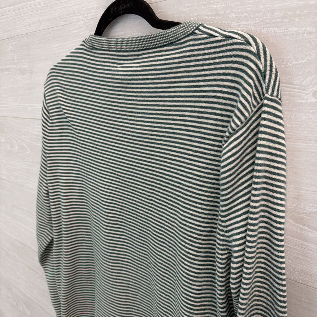 J Crew White/ Green Striped Long Sleeve Top Large