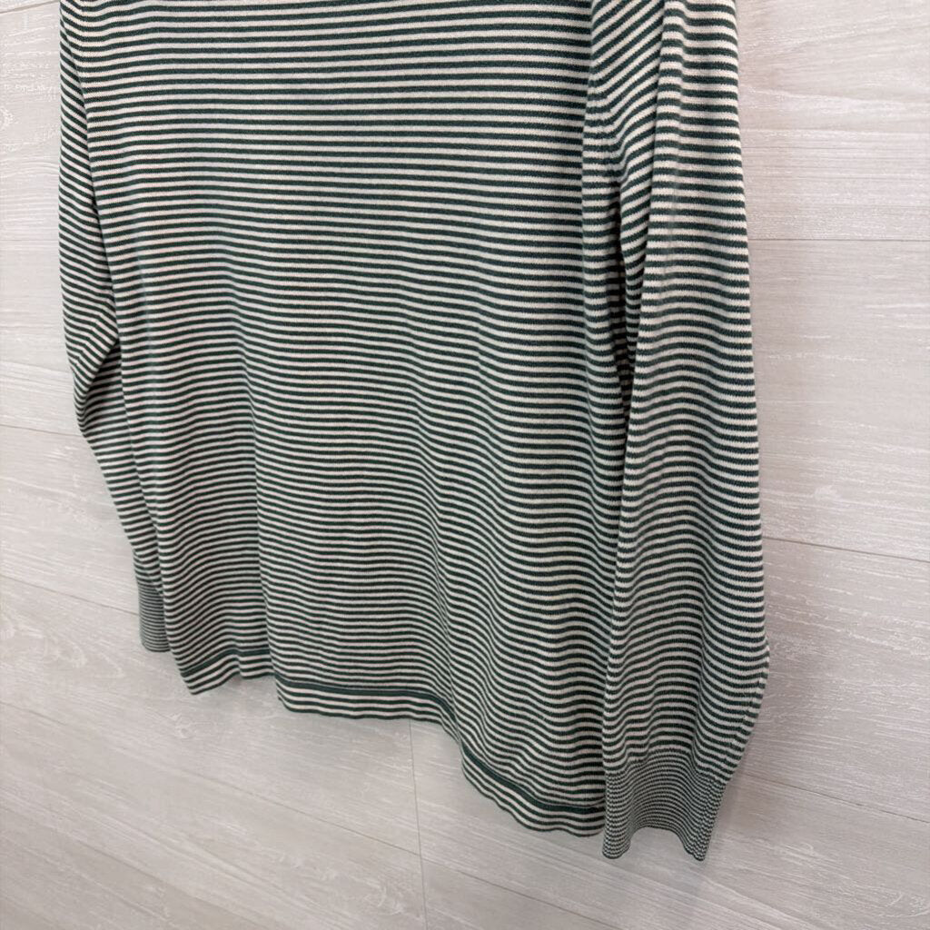 J Crew White/ Green Striped Long Sleeve Top Large
