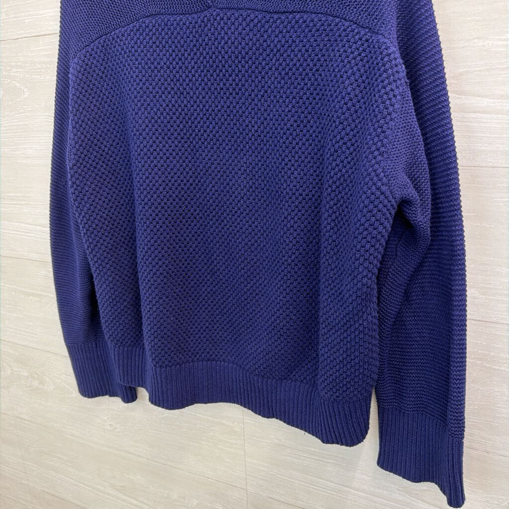 Loft Blue Textured Knit Long Sleeve Sweater Top Large